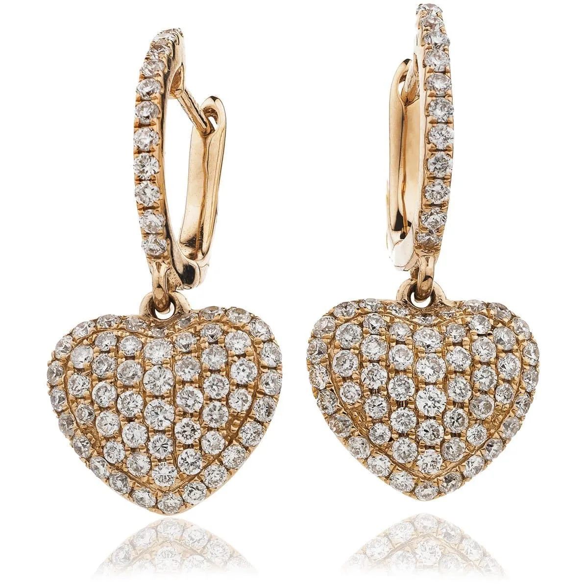 DIAMOND HEART SHAPE AND PAVE SETTING DROP EARRINGS IN 18K ROSE GOLD