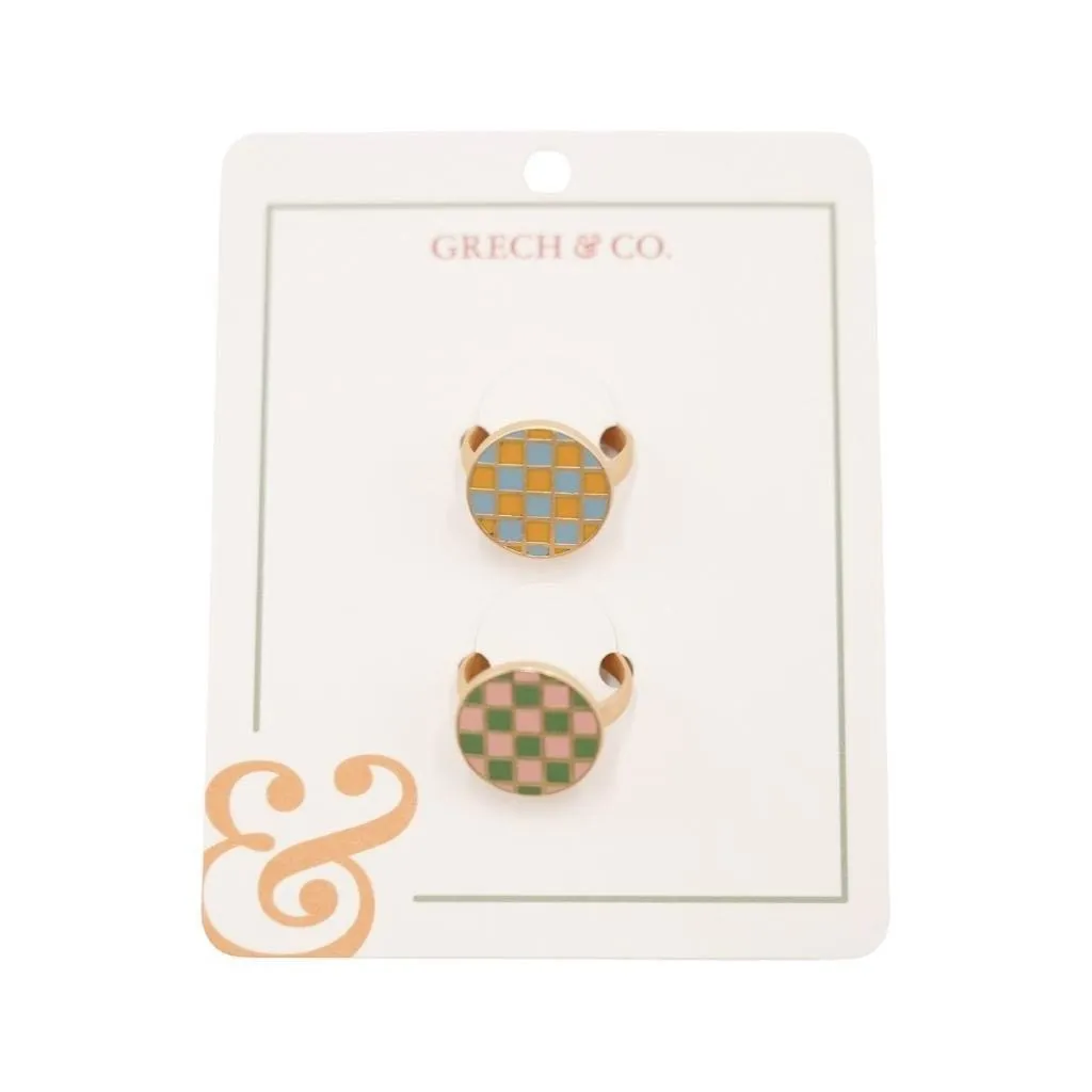 Enamel Rings-Kids set of 2 pairs - Checks