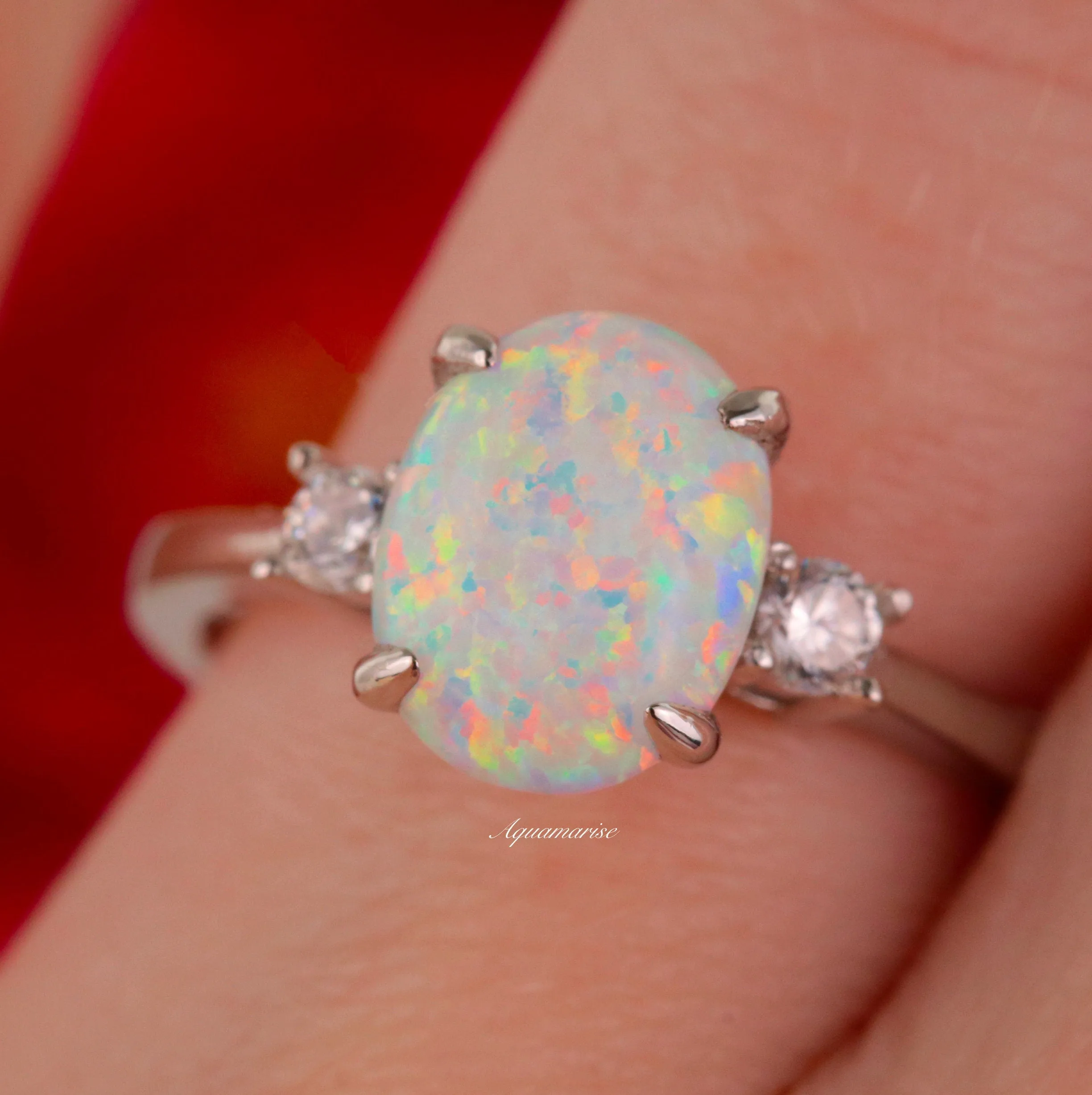 Everly Oval Fire Opal Ring- Sterling Silver