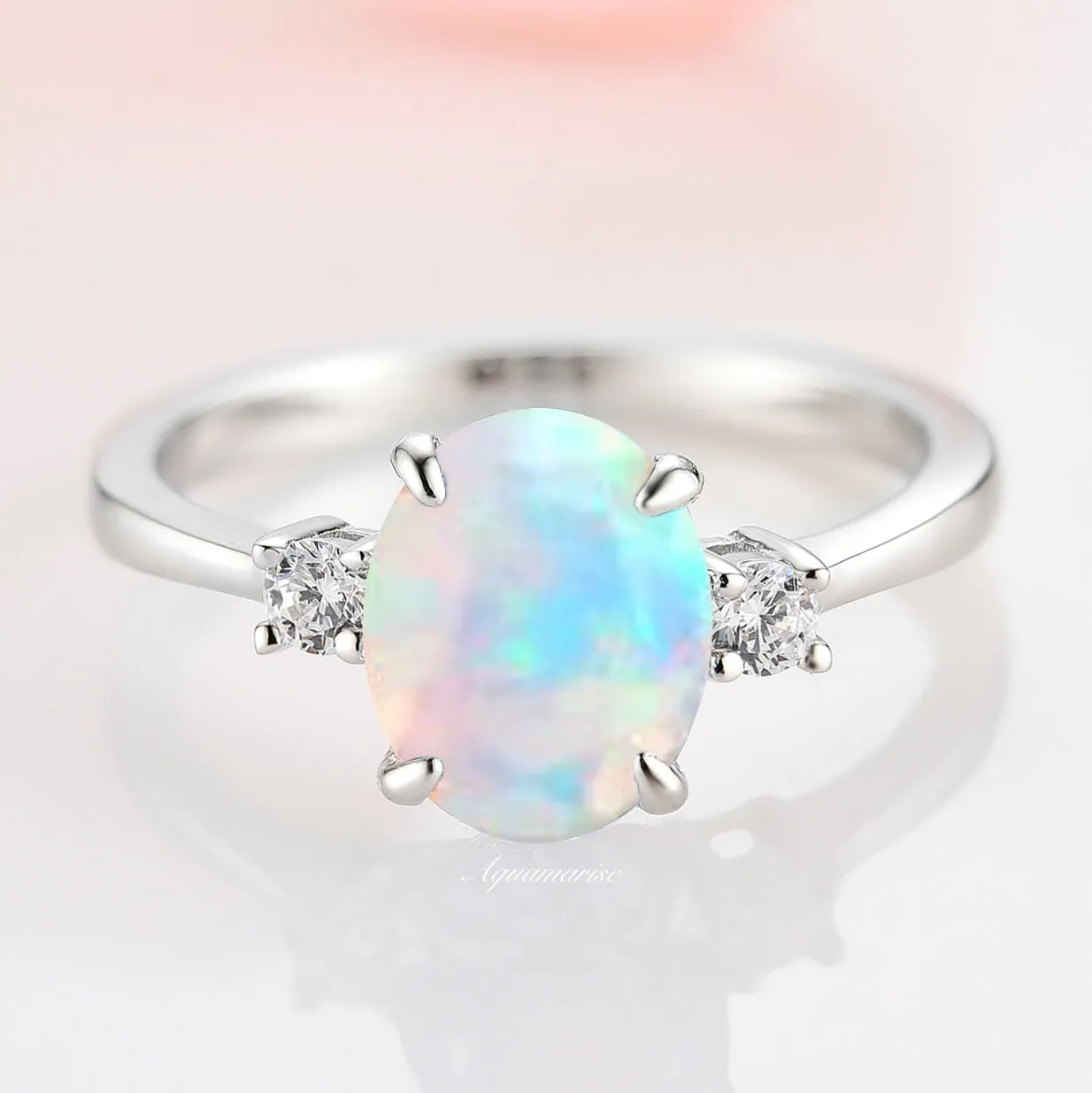 Everly Oval Fire Opal Ring- Sterling Silver