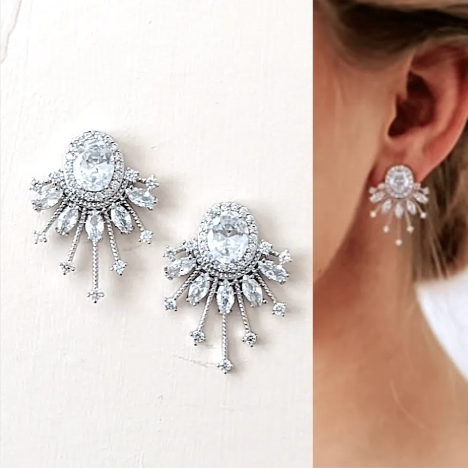 Fan Shape CZ Earrings, Parla