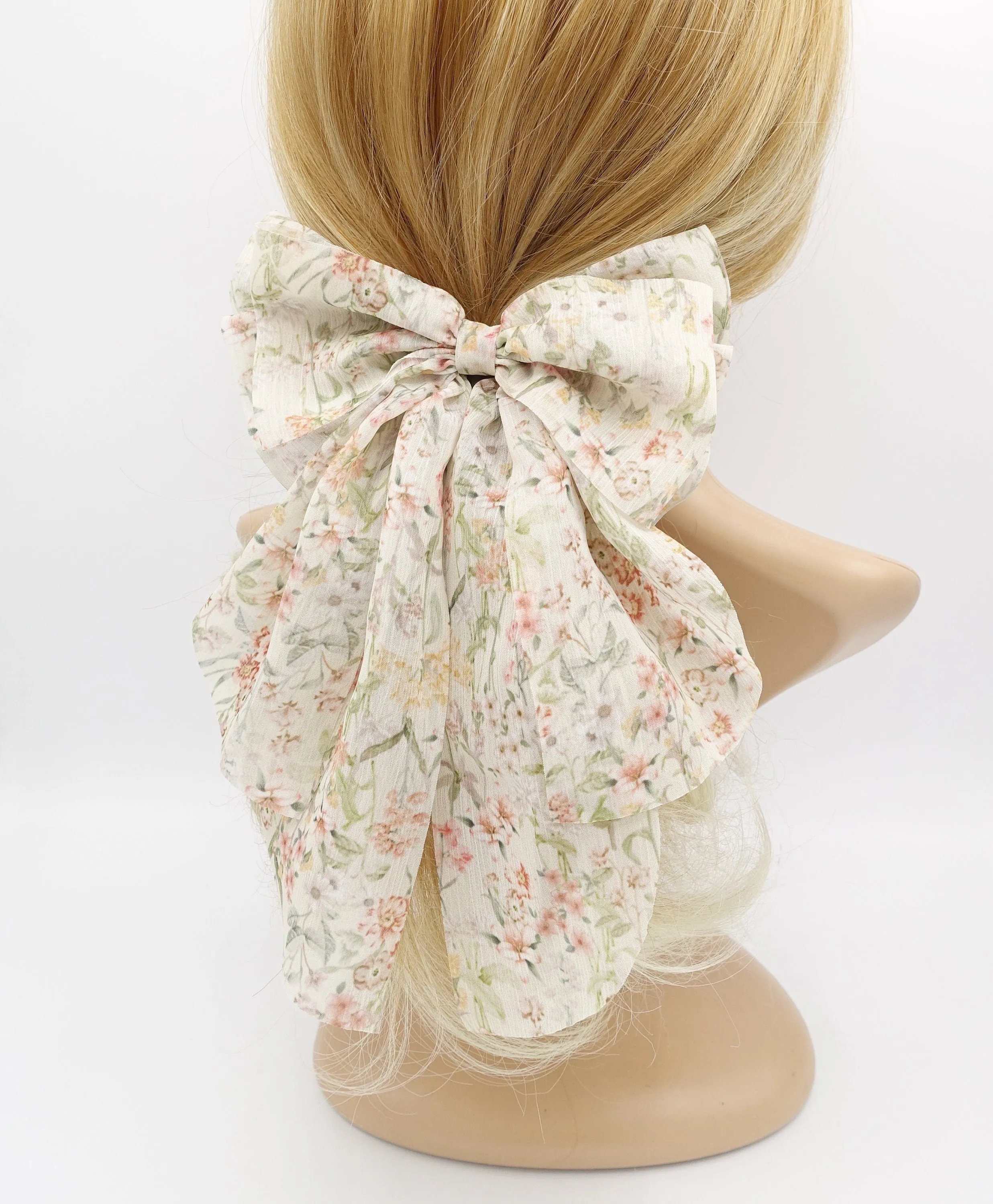 floral chiffon hair bow layered style feminine hair accessory for women