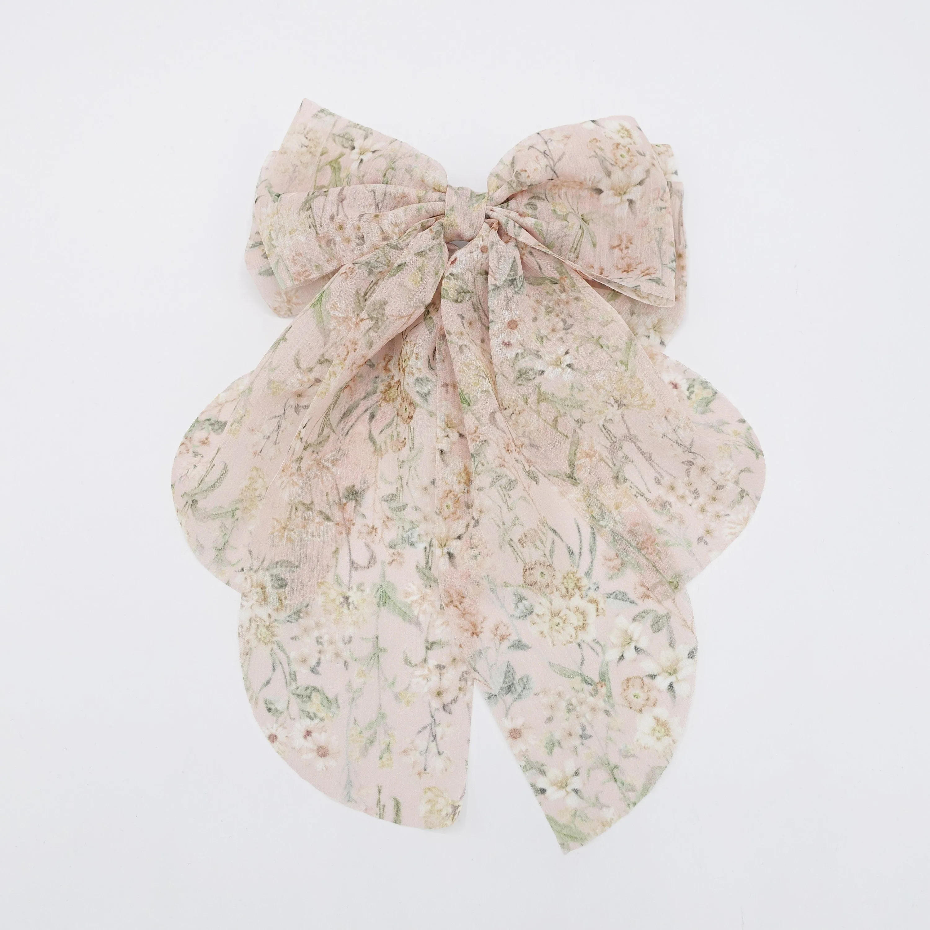 floral chiffon hair bow layered style feminine hair accessory for women