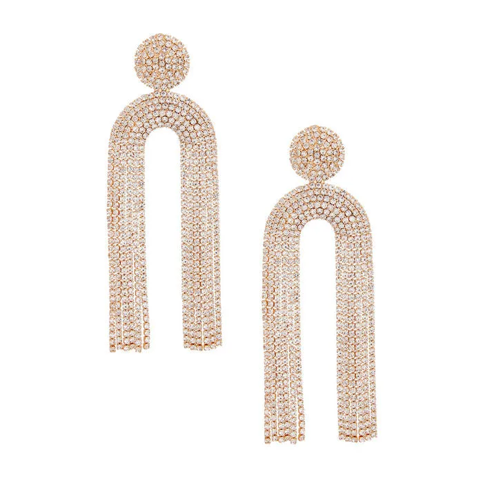 Fringe Pave Long Arched Earrings for Women