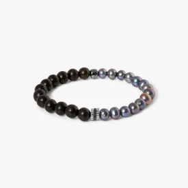 Gear Trio Bracelet With Wood Beads & Black Pearls