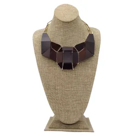 Gianfranco Ferre Vintage Brown / Gold Wood and Metal Geometric Necklace