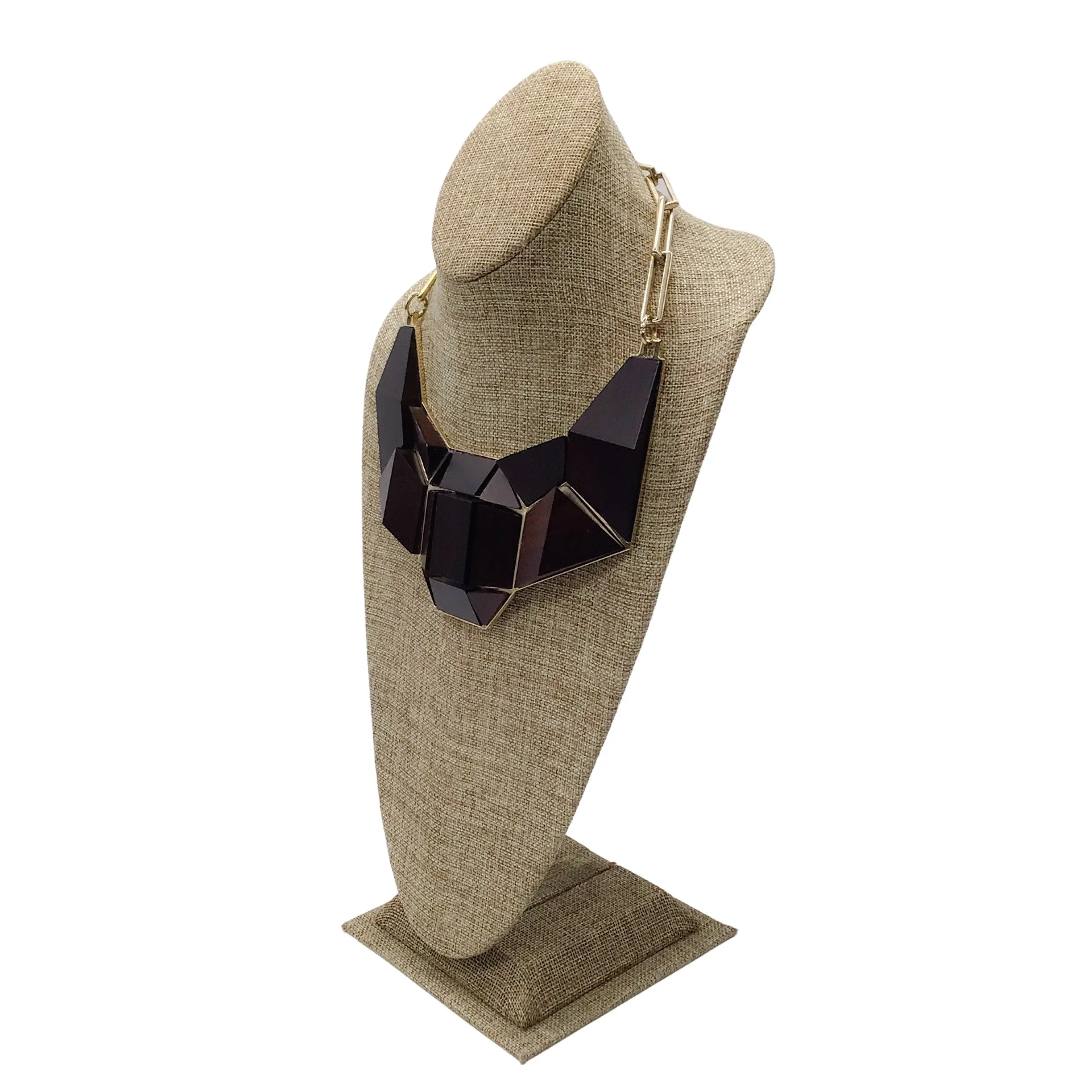 Gianfranco Ferre Vintage Brown / Gold Wood and Metal Geometric Necklace