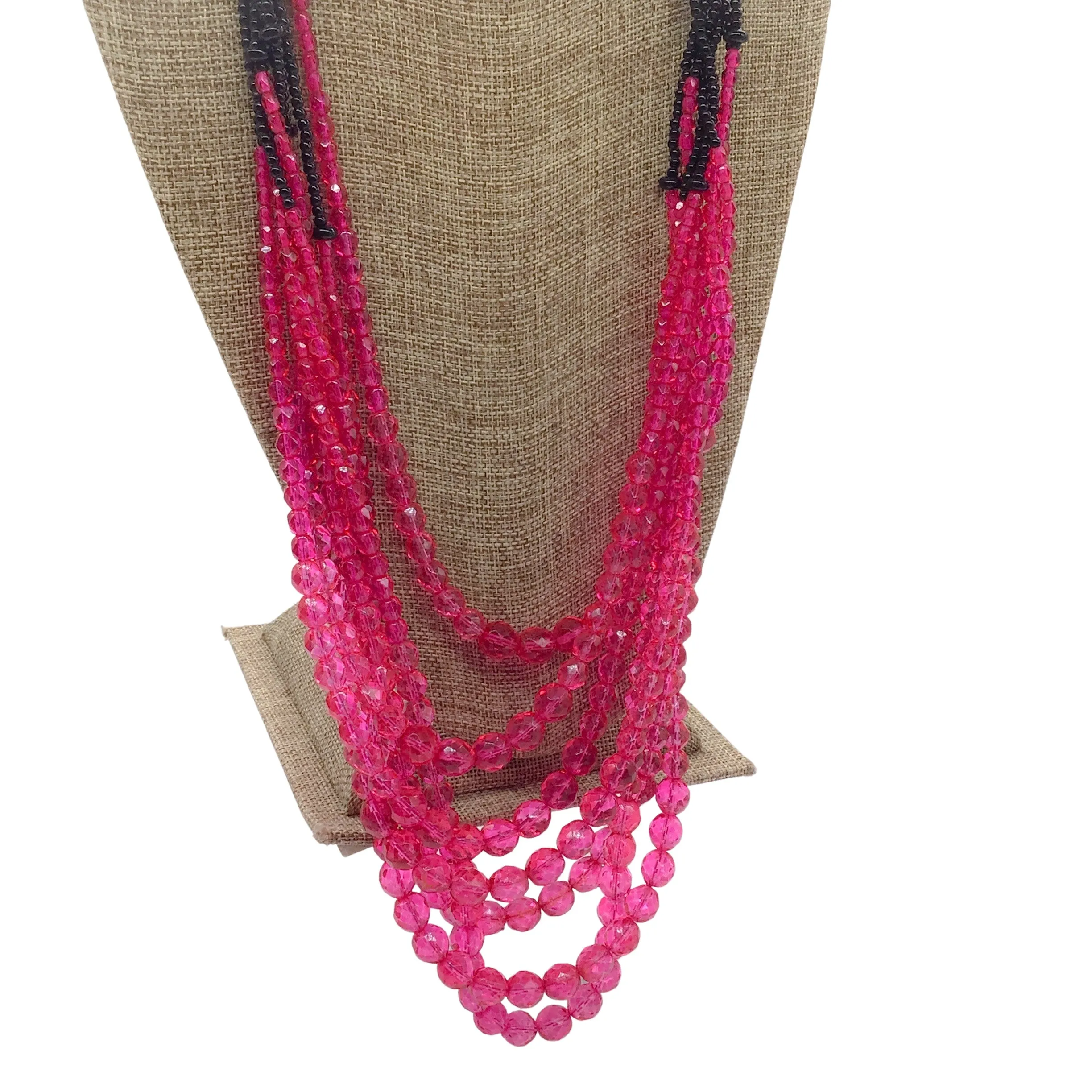 Giorgio Armani Pink / Black Vintage Multi Beaded Chain Two-Tone Necklace