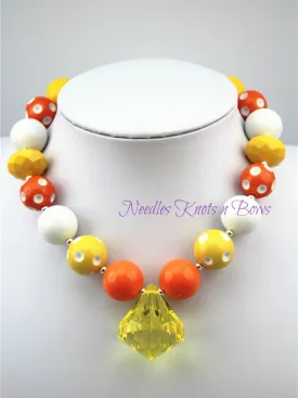 Girls Sunshine Chunky Necklace, Candy Corn Chunky Bead Bubblegum Necklace, Girls Necklace