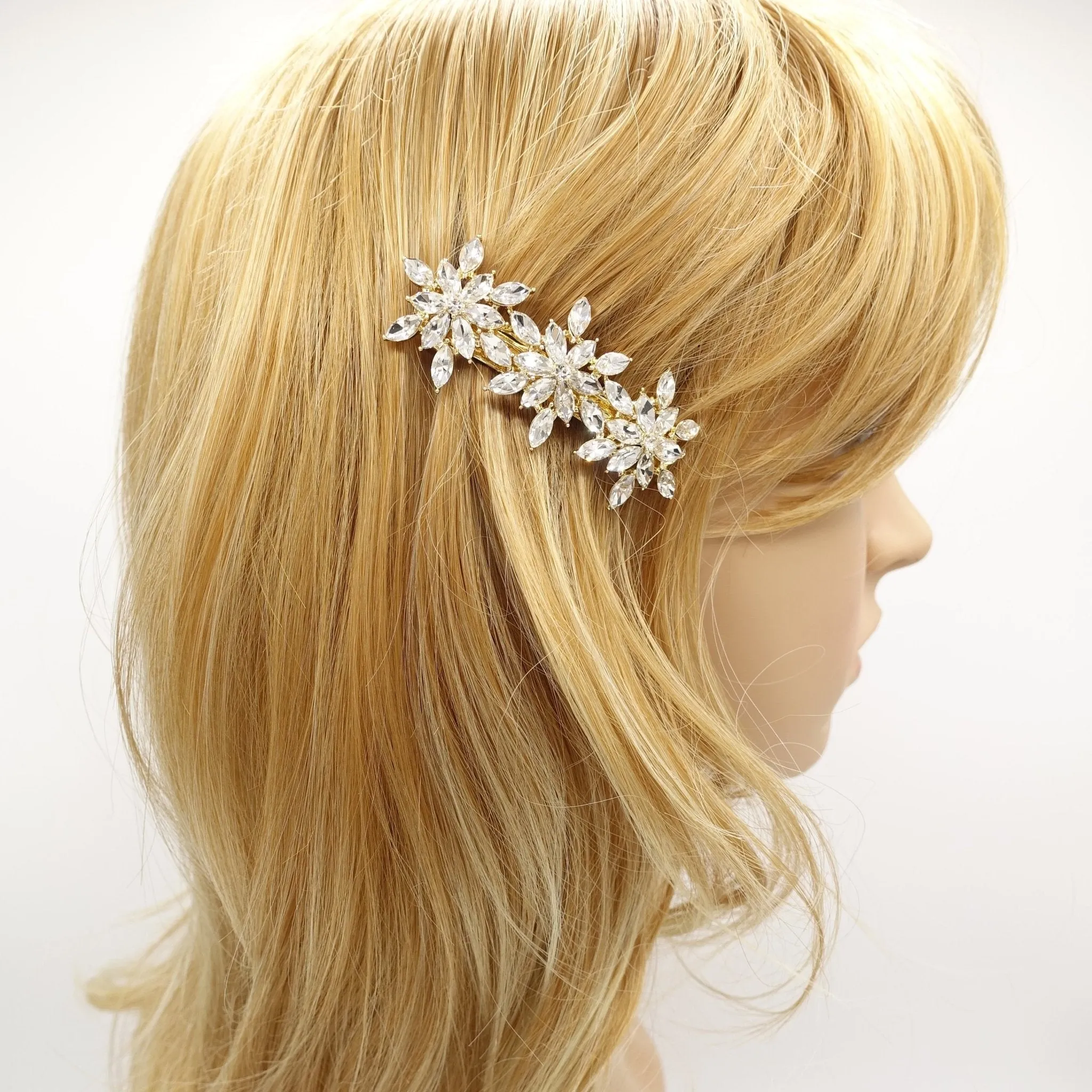 glass rhinestone embellished snow flower hair barrette women hair accessory