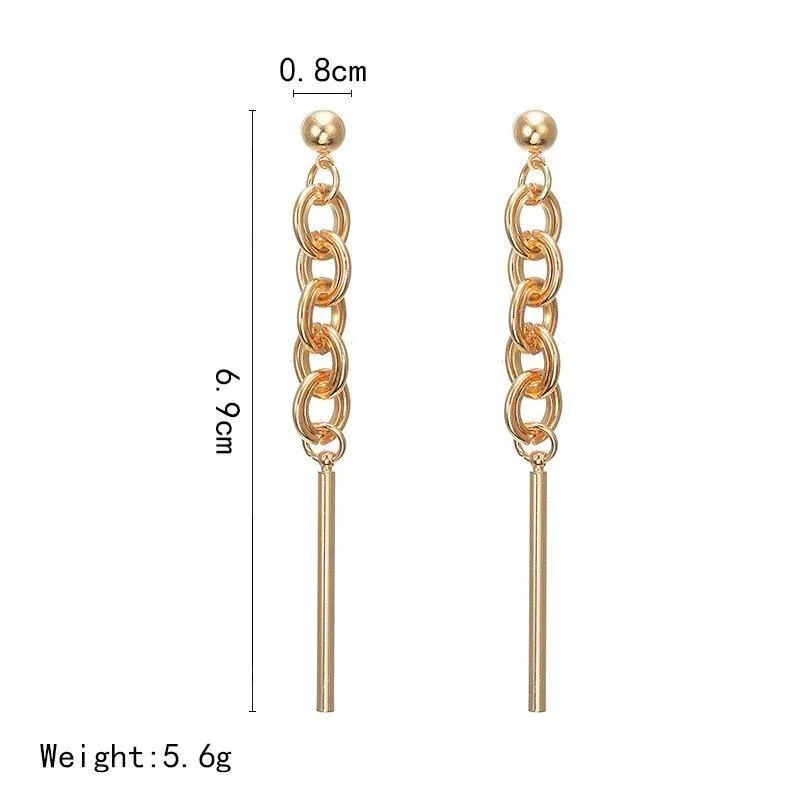 Gold Chain and Bar Drop Dangle Earrings