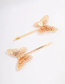 Gold Detailed Butterfly Hair Clip Pack