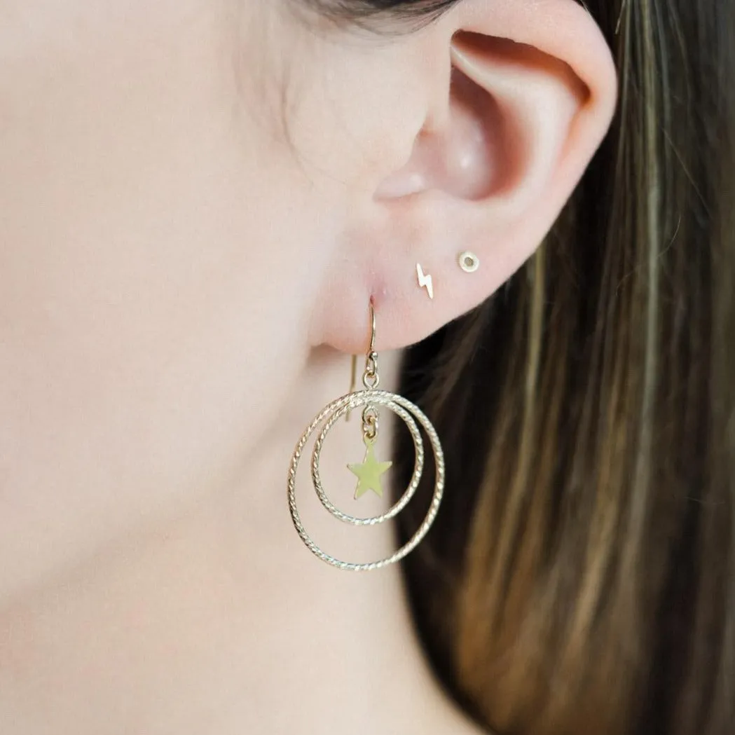 Gold Filled Star Textured Double Hoop Earrings