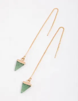 Gold Green Aventurine Triangle Thread Through Earrings