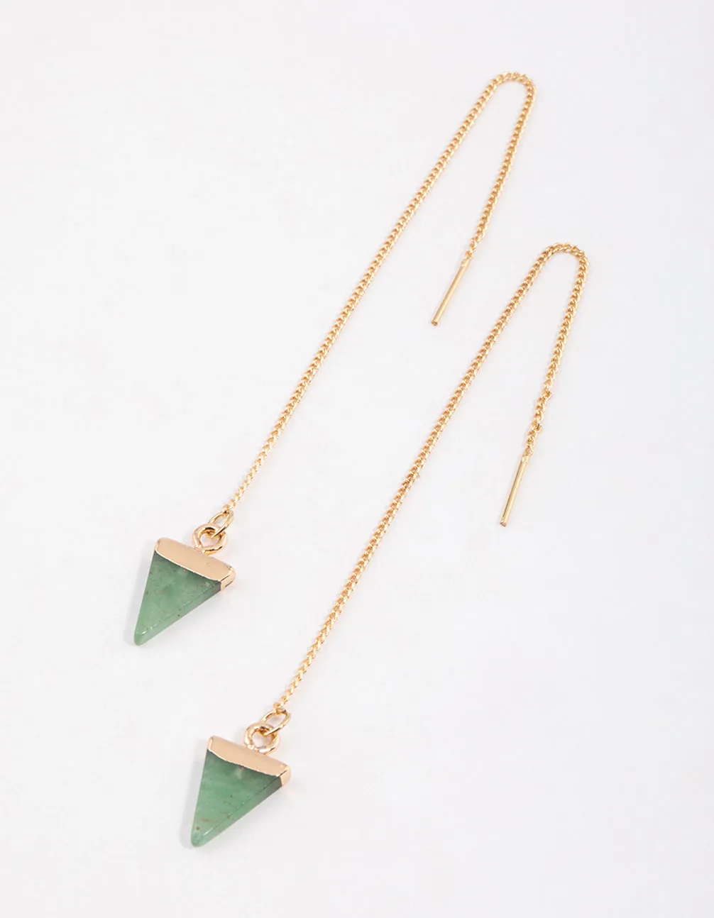 Gold Green Aventurine Triangle Thread Through Earrings