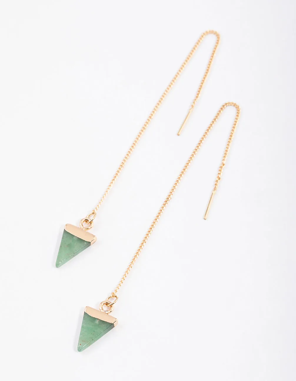 Gold Green Aventurine Triangle Thread Through Earrings