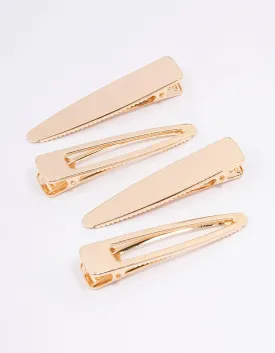 Gold Long Simple Hair Clips 4-Pack