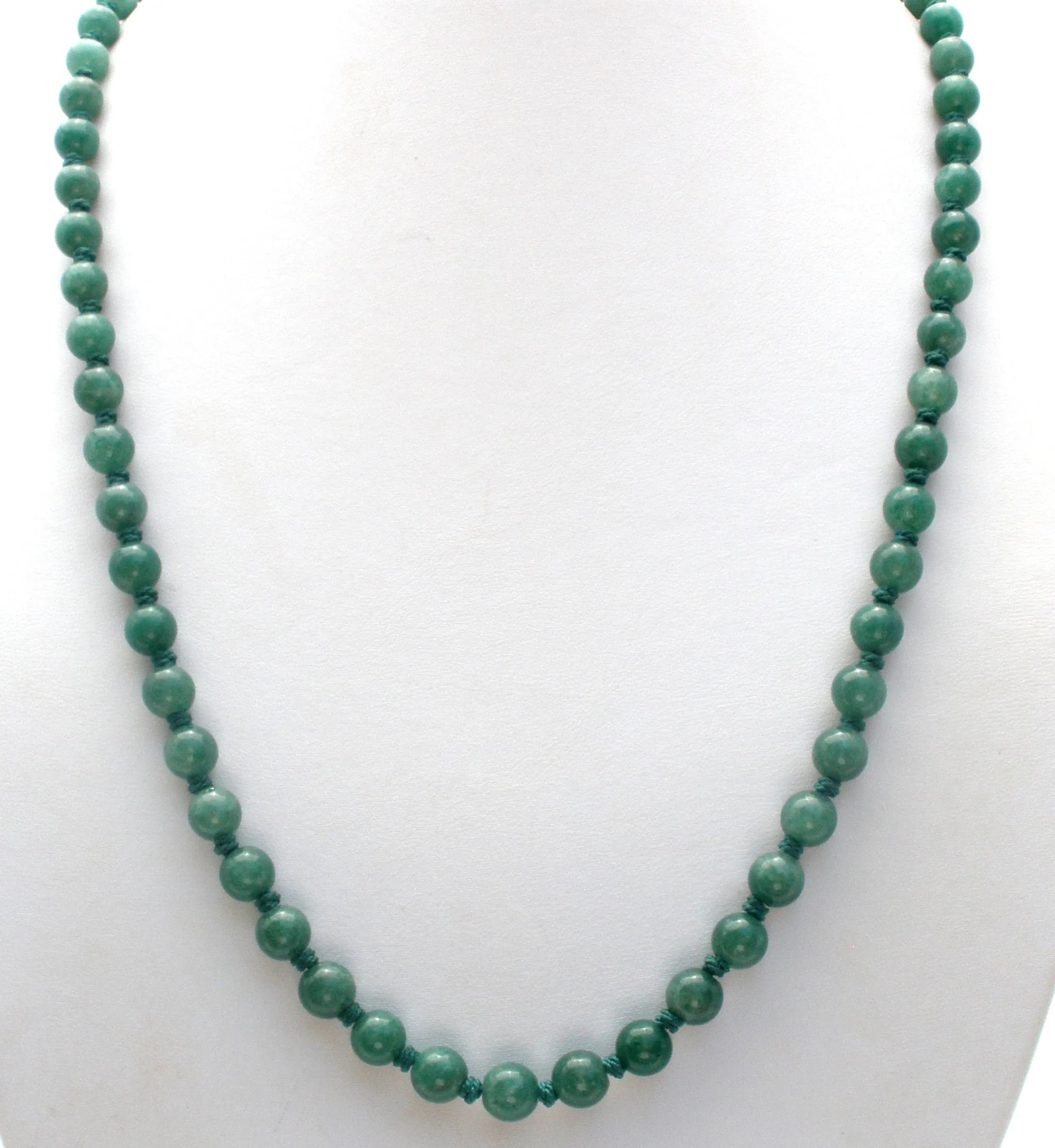 Hand Knotted Green Aventurine Bead Necklace 26"