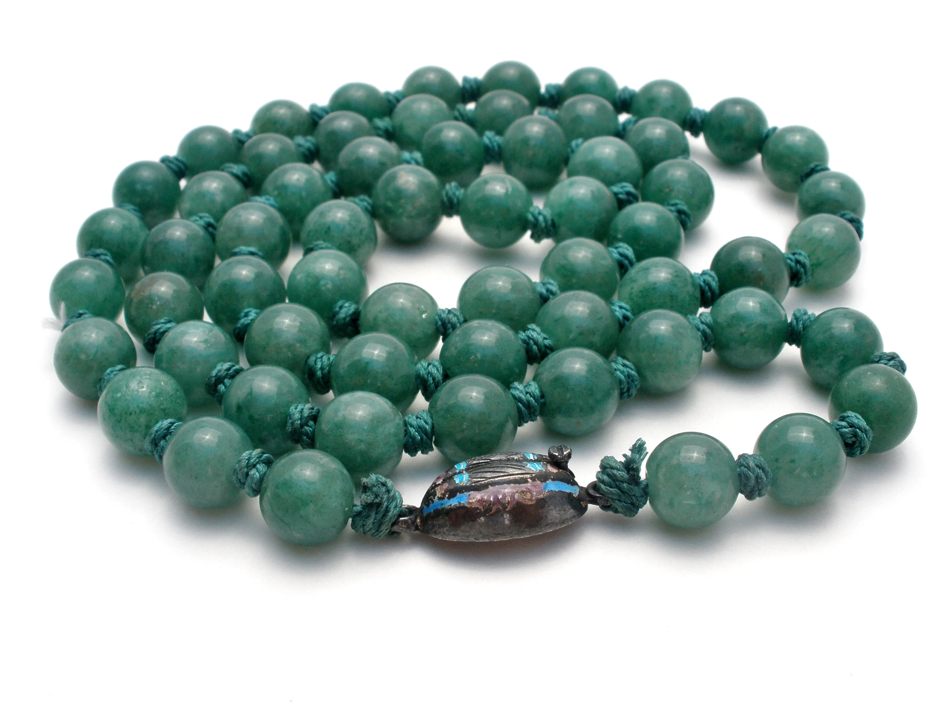 Hand Knotted Green Aventurine Bead Necklace 26"