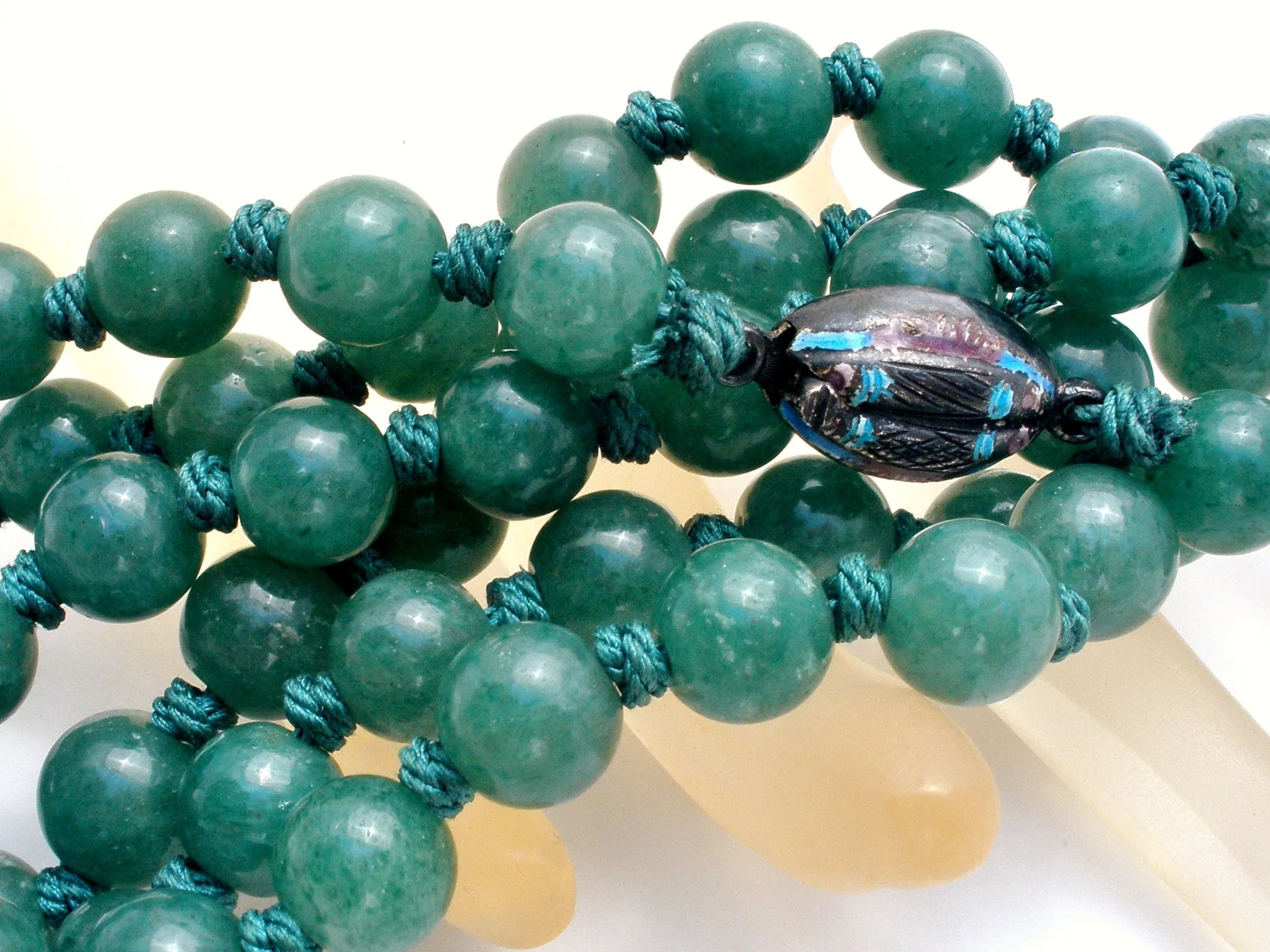 Hand Knotted Green Aventurine Bead Necklace 26"