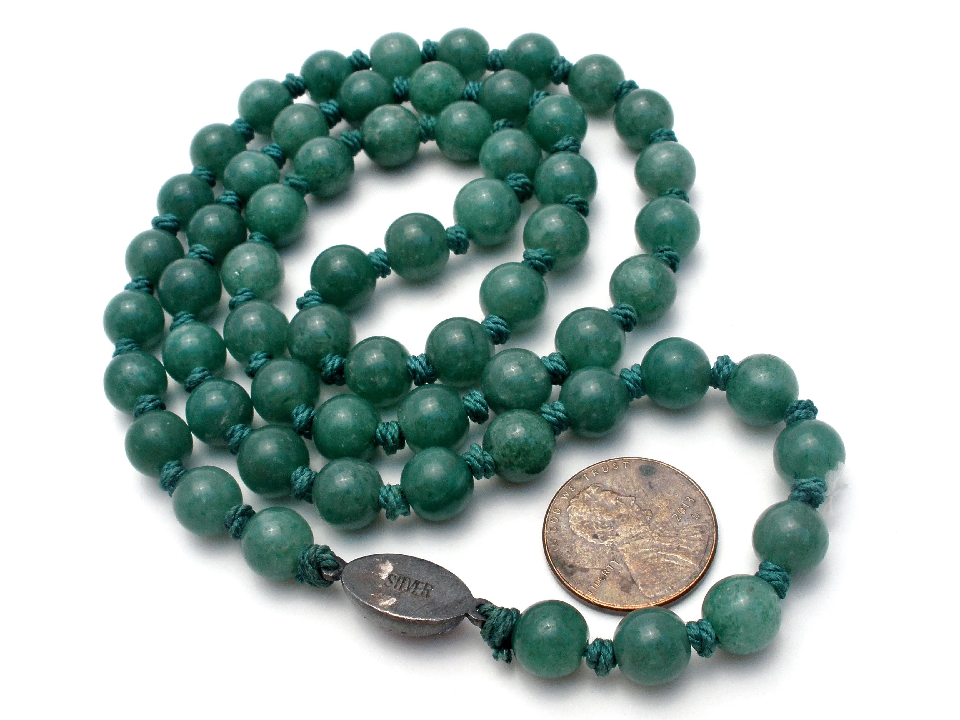 Hand Knotted Green Aventurine Bead Necklace 26"