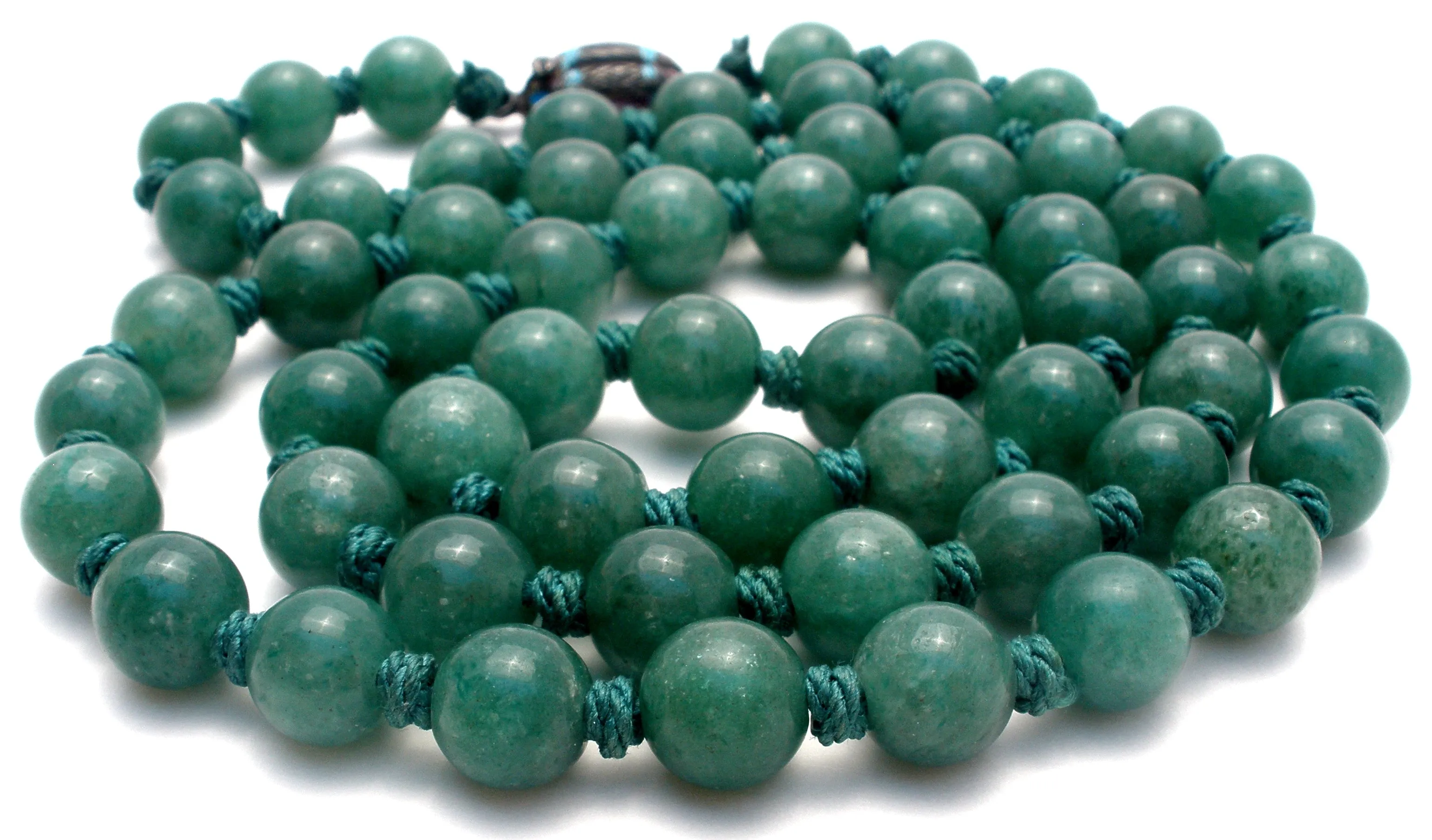 Hand Knotted Green Aventurine Bead Necklace 26"