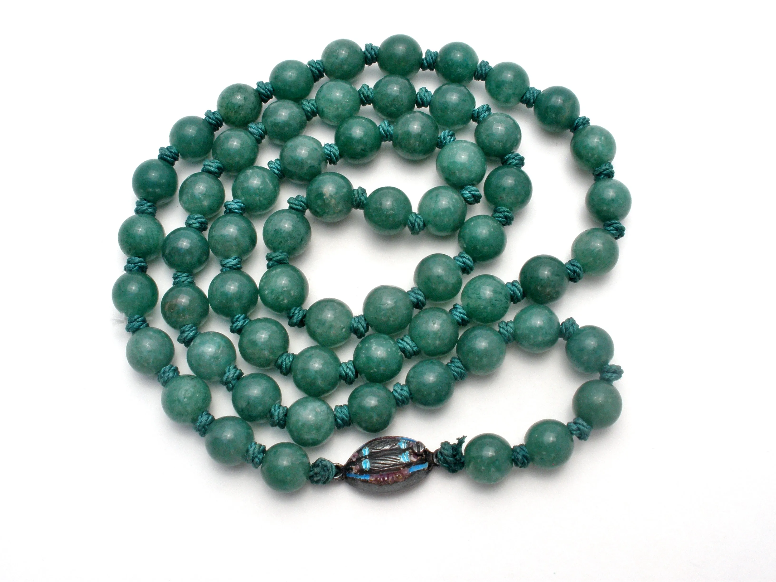 Hand Knotted Green Aventurine Bead Necklace 26"