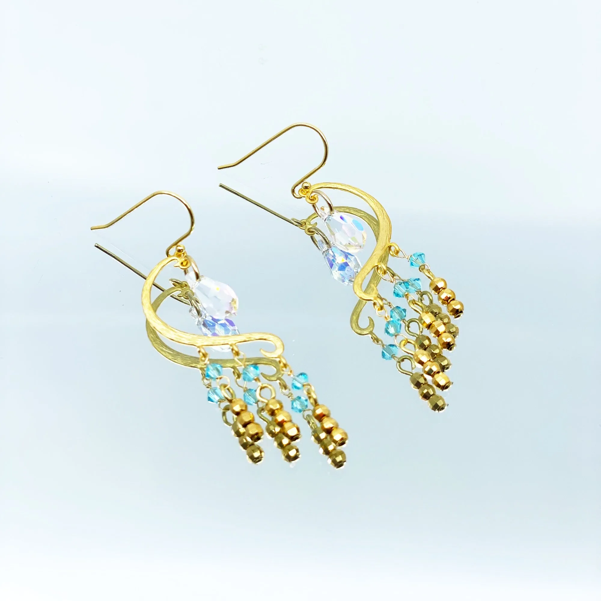 Heavenly Elegance Tassel Earrings - Gold Blue