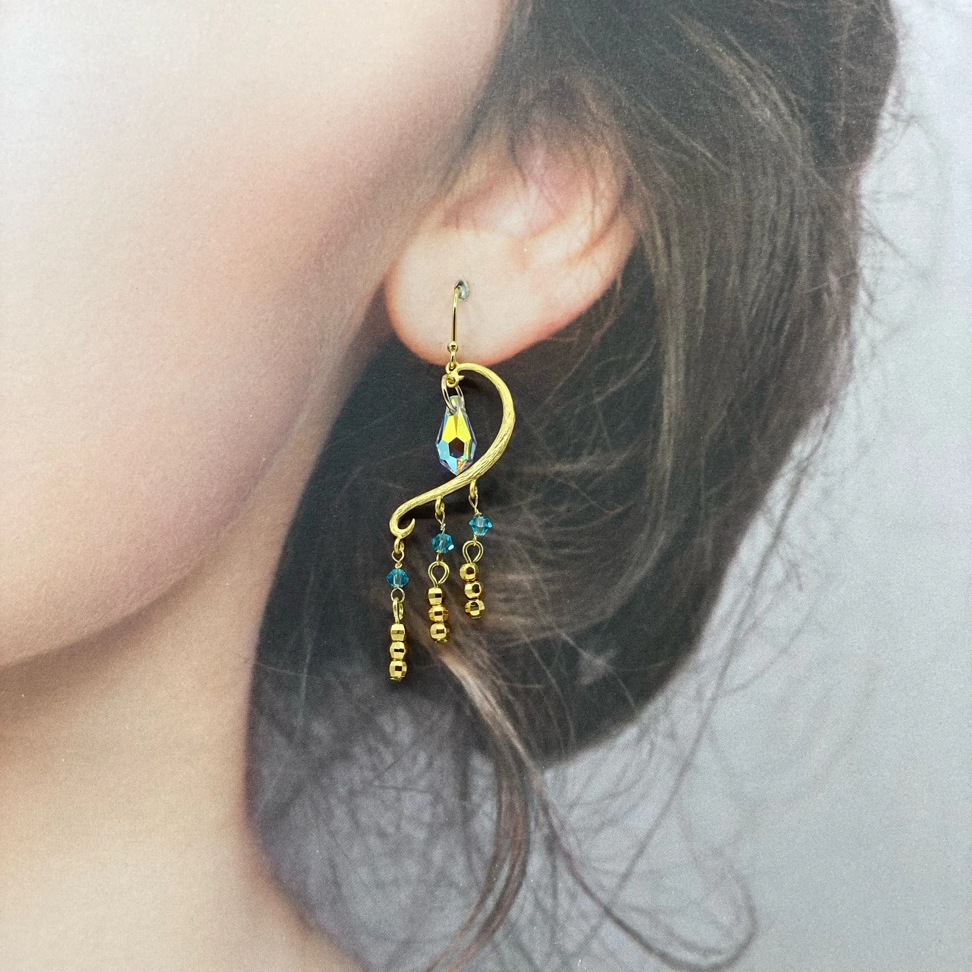 Heavenly Elegance Tassel Earrings - Gold Blue