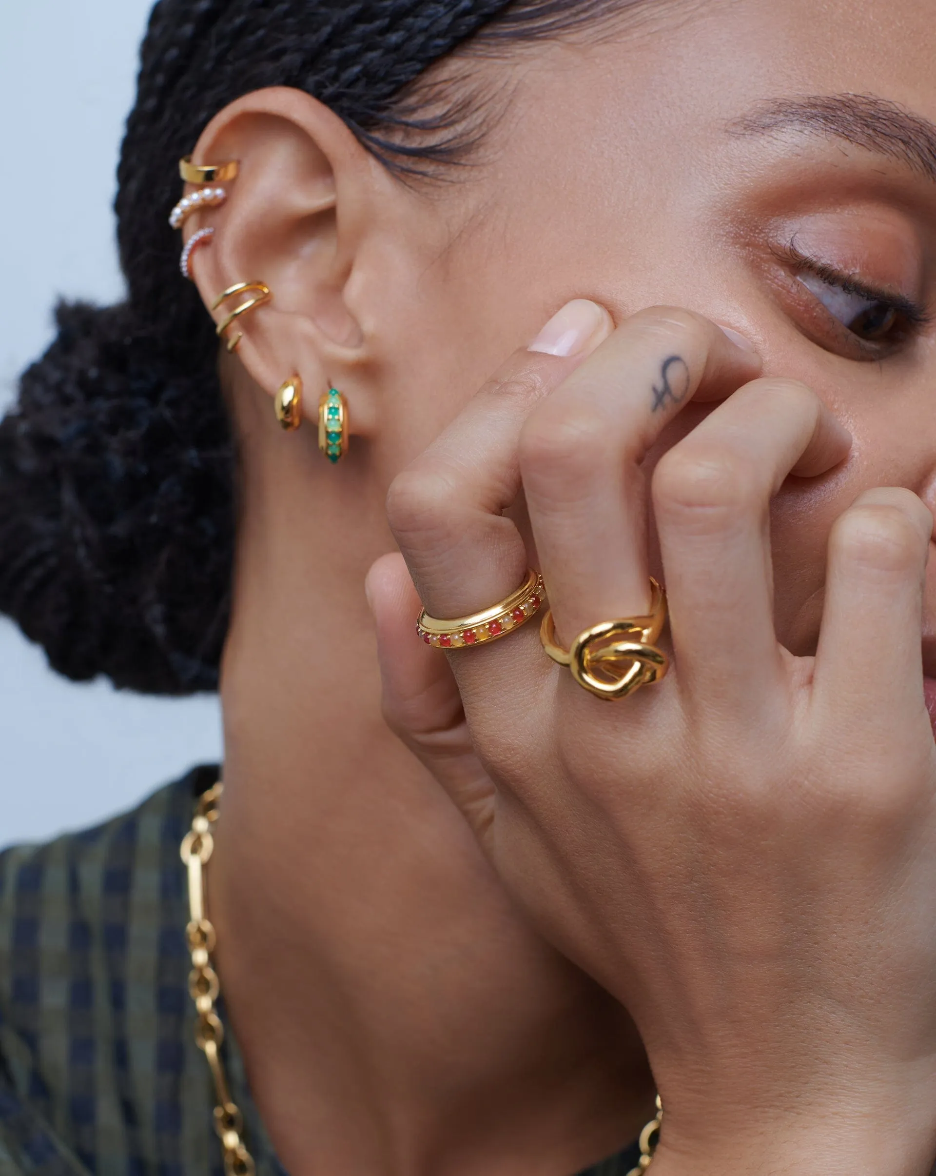 Hot Rox Gemstone Stacking Ring | 18k Gold Vermeil/Pink Quartz & Peach Chalcedony