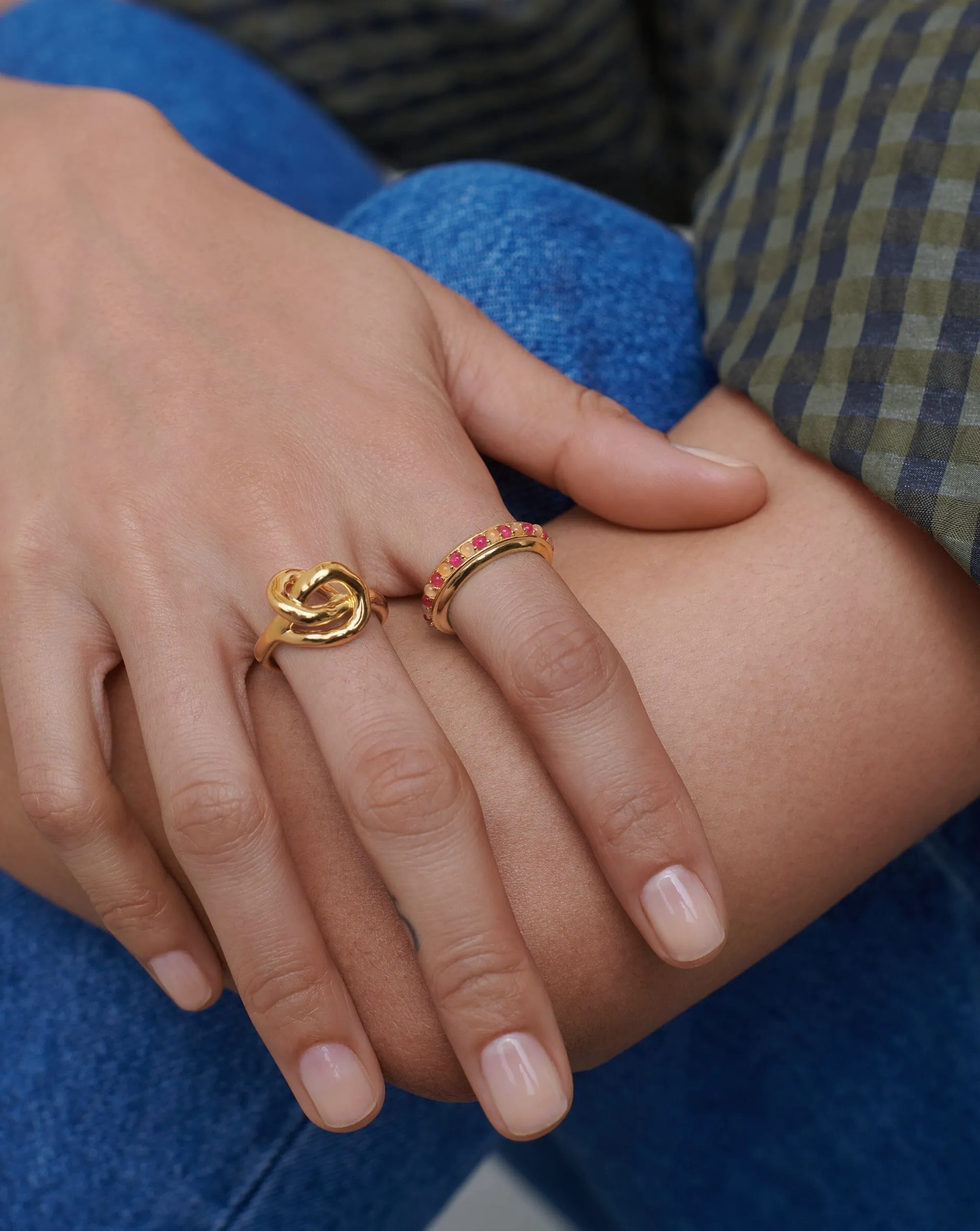 Hot Rox Gemstone Stacking Ring | 18k Gold Vermeil/Pink Quartz & Peach Chalcedony