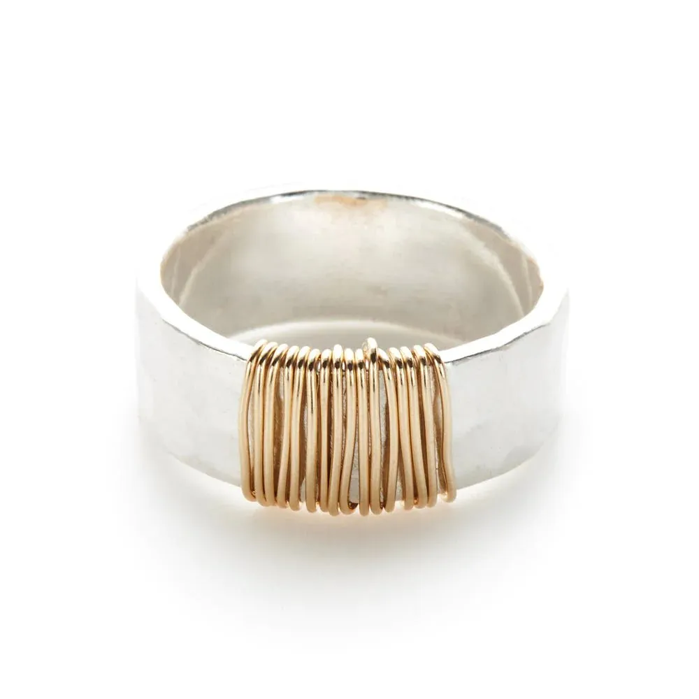 J & I Hammered Sterling Gold Wrap Ring