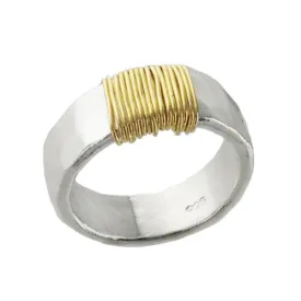 J & I Hammered Sterling Gold Wrap Ring