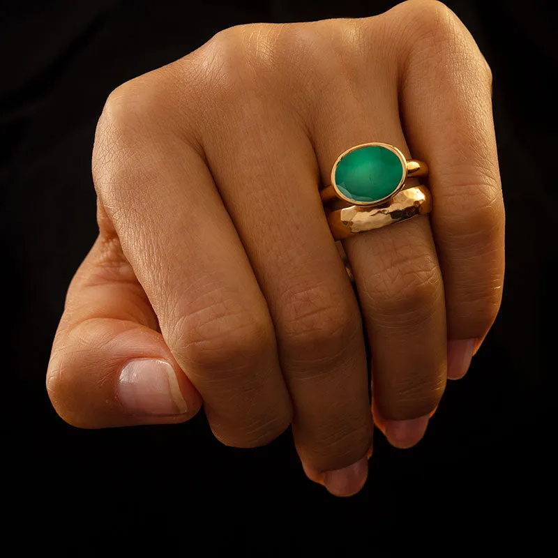 Leone Ring, Green Onyx, Silver