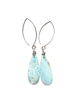 Long Larimar Earrings Dangle Sterling Silver