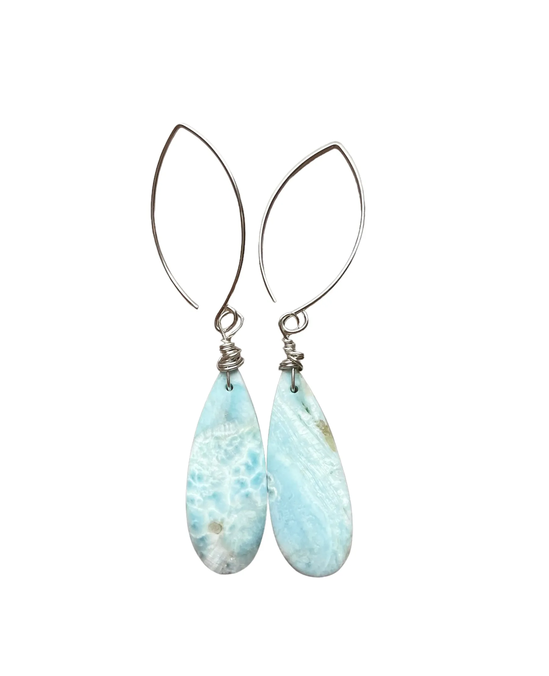 Long Larimar Earrings Dangle Sterling Silver