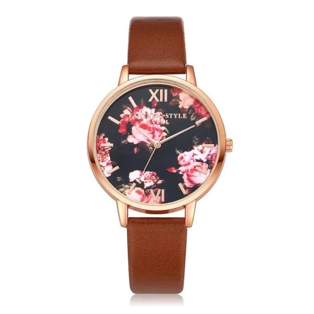 Lvpai Women Watch Casual Flower Printed Clock Faux Leather Bracelet Roman Ladies Dress Watch Quartz Wristwatch Relogio feminino