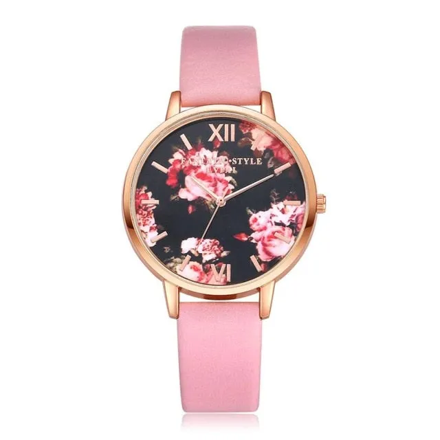 Lvpai Women Watch Casual Flower Printed Clock Faux Leather Bracelet Roman Ladies Dress Watch Quartz Wristwatch Relogio feminino