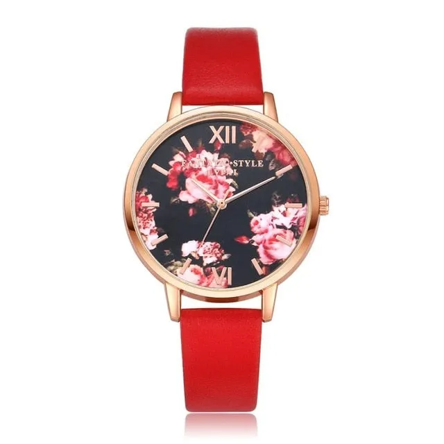 Lvpai Women Watch Casual Flower Printed Clock Faux Leather Bracelet Roman Ladies Dress Watch Quartz Wristwatch Relogio feminino