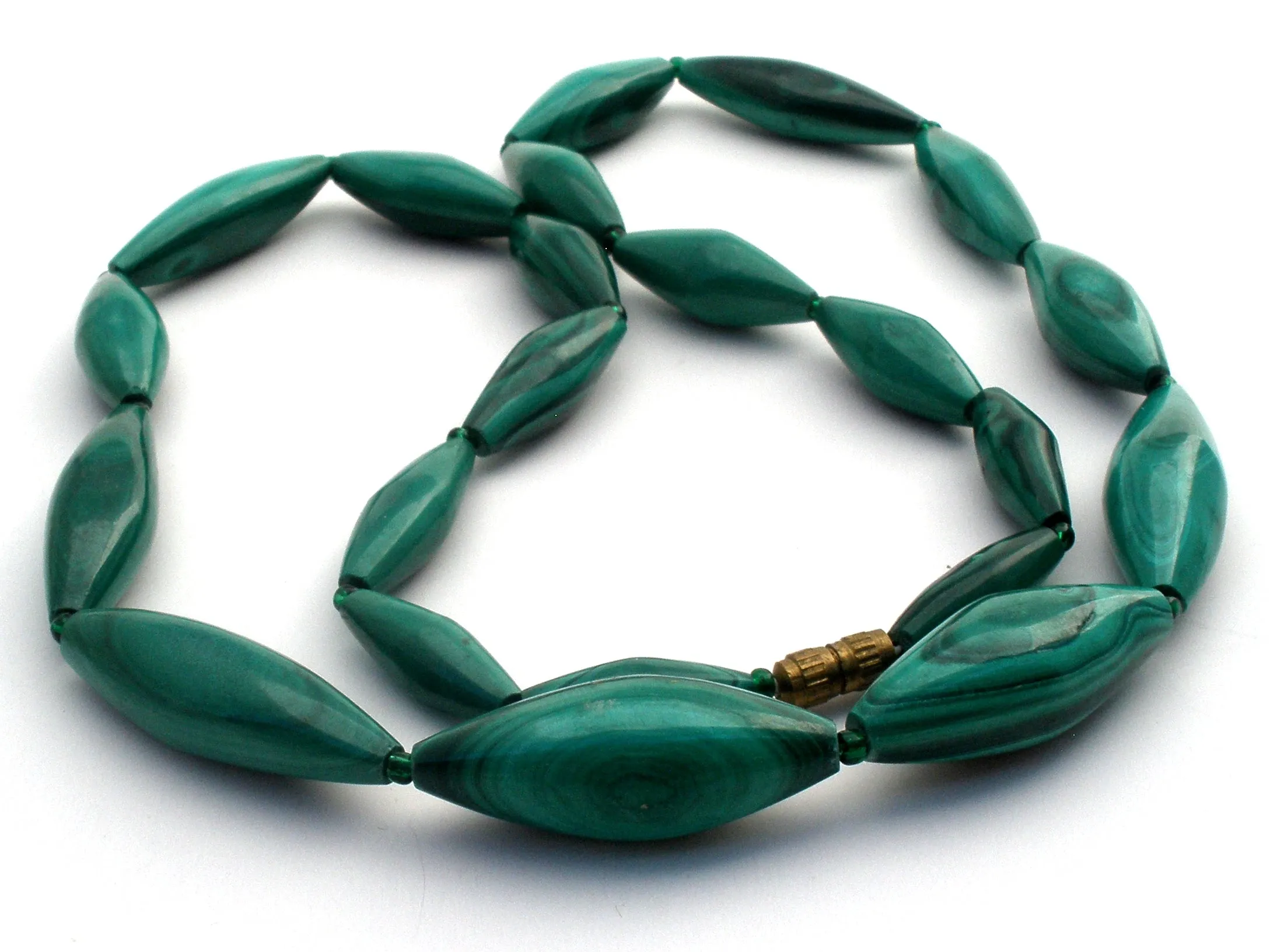 Malachite Bead Necklace 18" Long Vintage