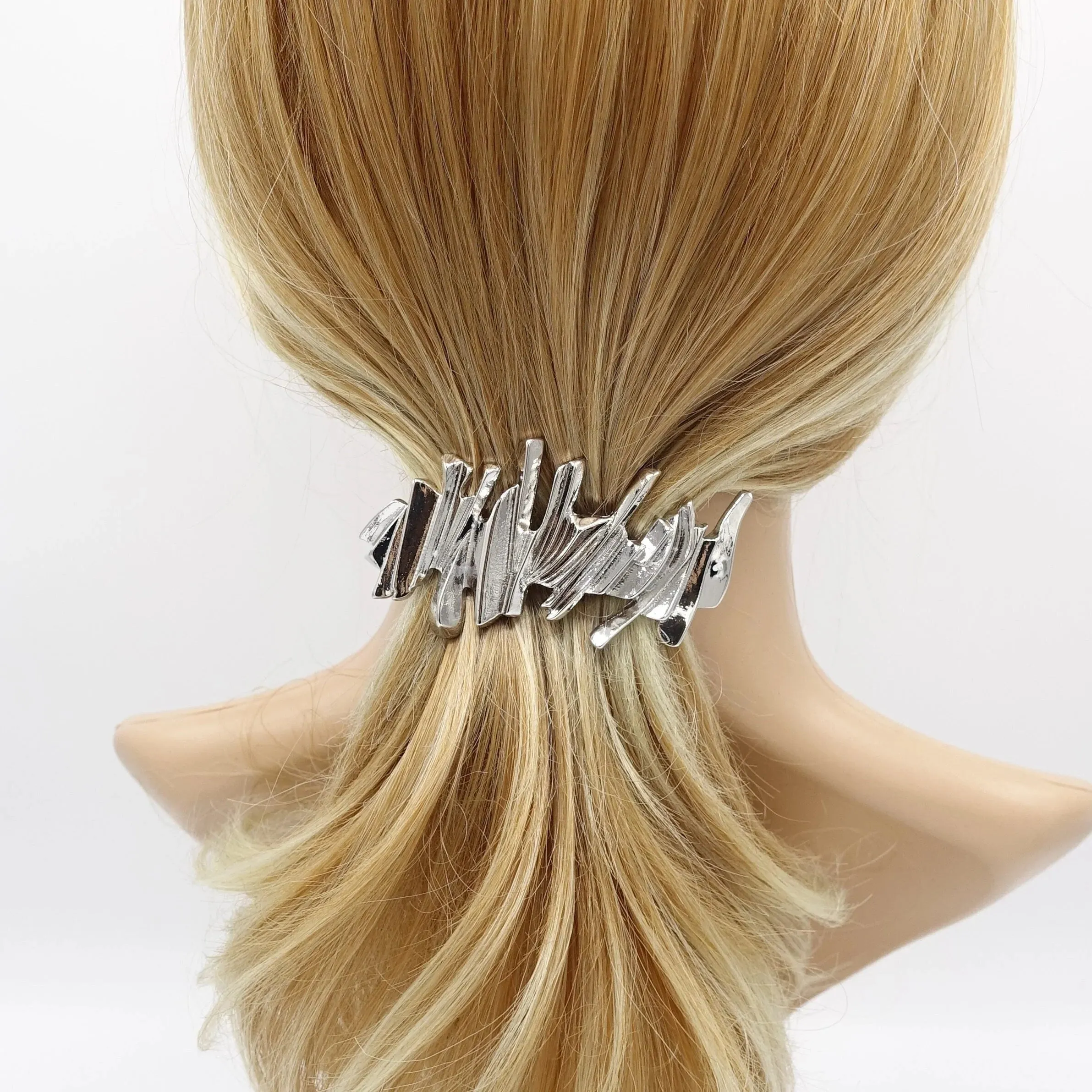 metal hair barrette, crystal quartz motivated hair barrette, shiny hair barrette for women