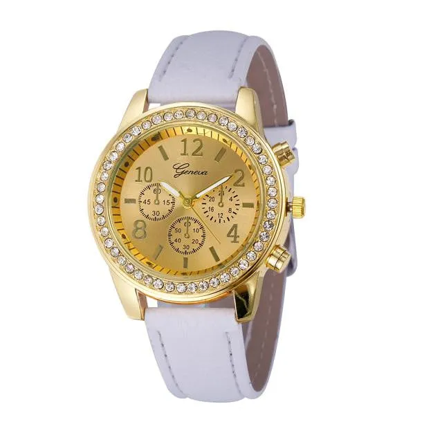 Milky Faux Chronograph Quartz Classic Round Ladies Women Crystals Watch women's watch Reloj de mujer DEC14