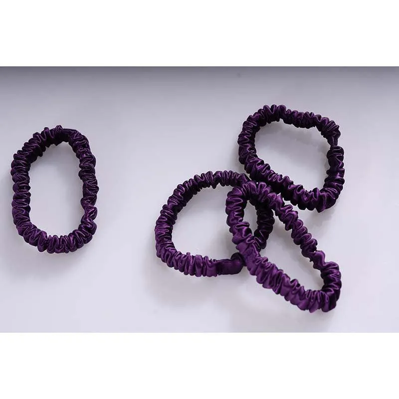 Mini silk hair ties - Dark Purple - 4 pack - dropshipping