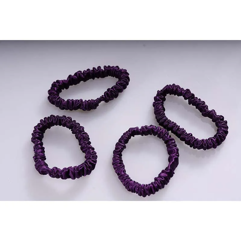 Mini silk hair ties - Dark Purple - 4 pack - dropshipping