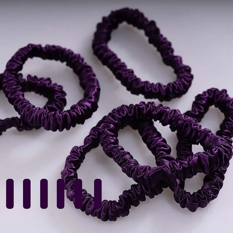 Mini silk hair ties - Dark Purple - 6 pack - dropshipping