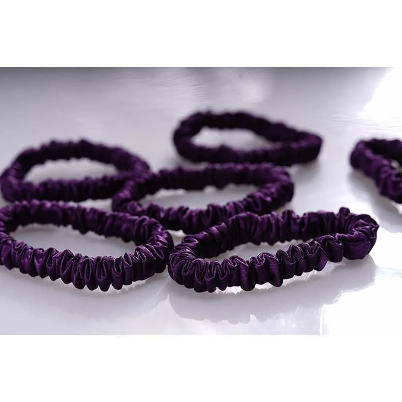 Mini silk hair ties - Dark Purple - 6 pack - dropshipping