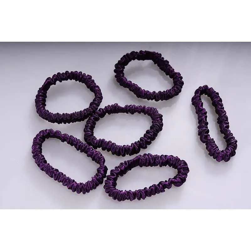 Mini silk hair ties - Dark Purple - 6 pack - dropshipping