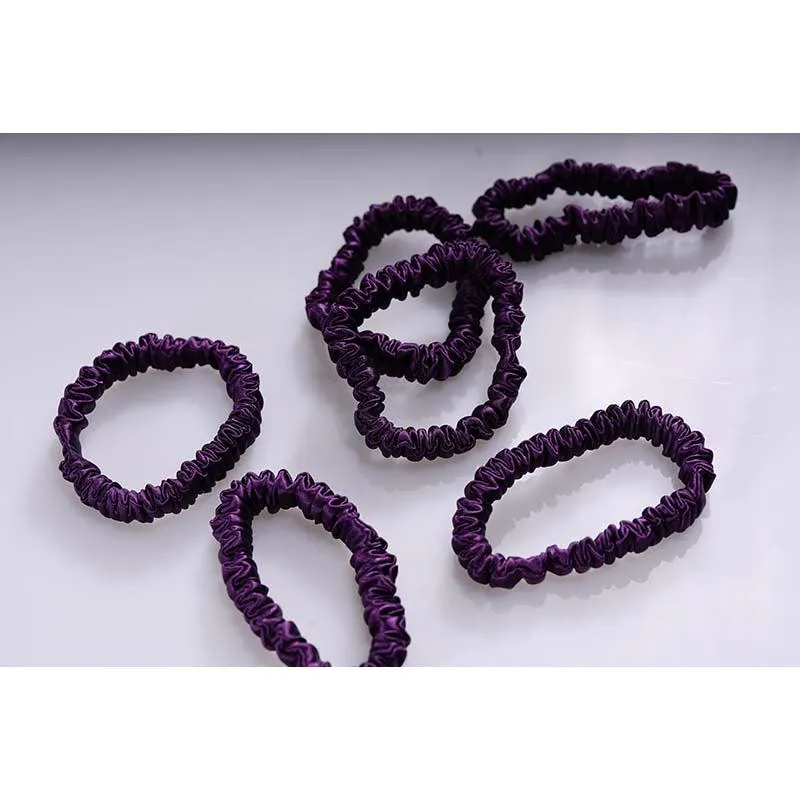 Mini silk hair ties - Dark Purple - 6 pack - dropshipping