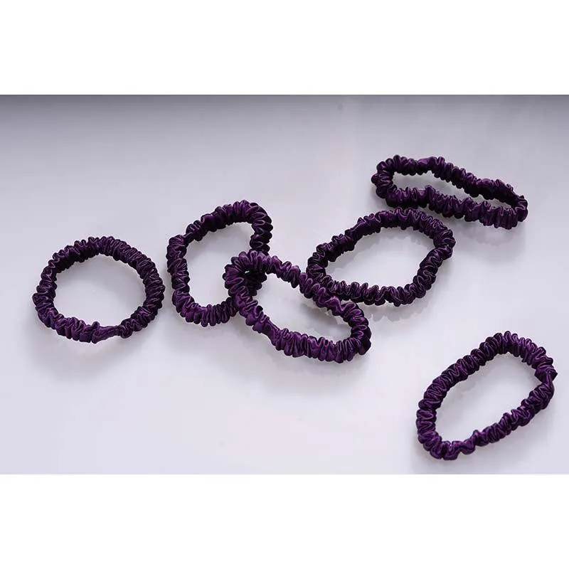 Mini silk hair ties - Dark Purple - 6 pack - dropshipping