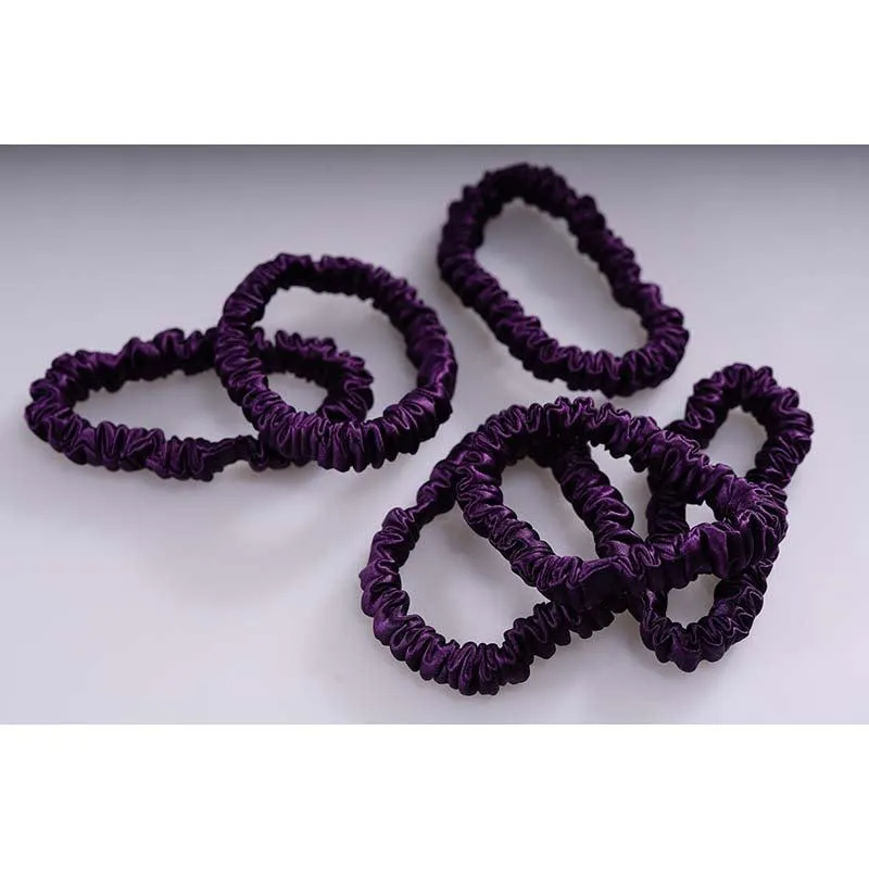 Mini silk hair ties - Dark Purple - 6 pack - dropshipping